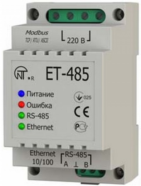Преобразователь интерфейсов Modbus RTU/ASCII (RS-485)–Modbus TCP (Ethernet) ЕТ-485