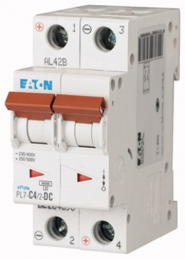Автоматический выключатель постоянного тока 2-полюс. PL7-C4/2-DC Moeller-EATON ((CC))(264898-)2/4